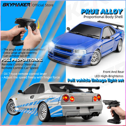 LD1899 1/18 Scale GTR R34 RC Drifting Car - High-Speed Alloy Body with Gyroscope & 2.4GHz RWD Remote Control Racing Vehicle