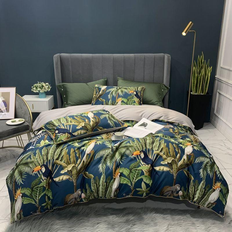 Safari Blue and Green Duvet Cover Set (Long-staple Sateen Cotton)