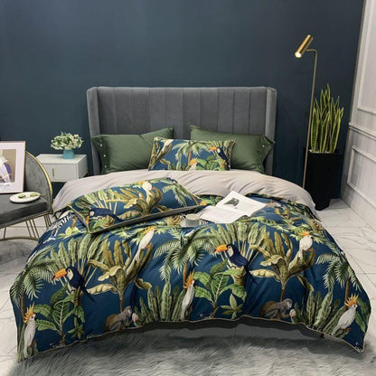 Safari Blue and Green Duvet Cover Set (Long-staple Sateen Cotton)