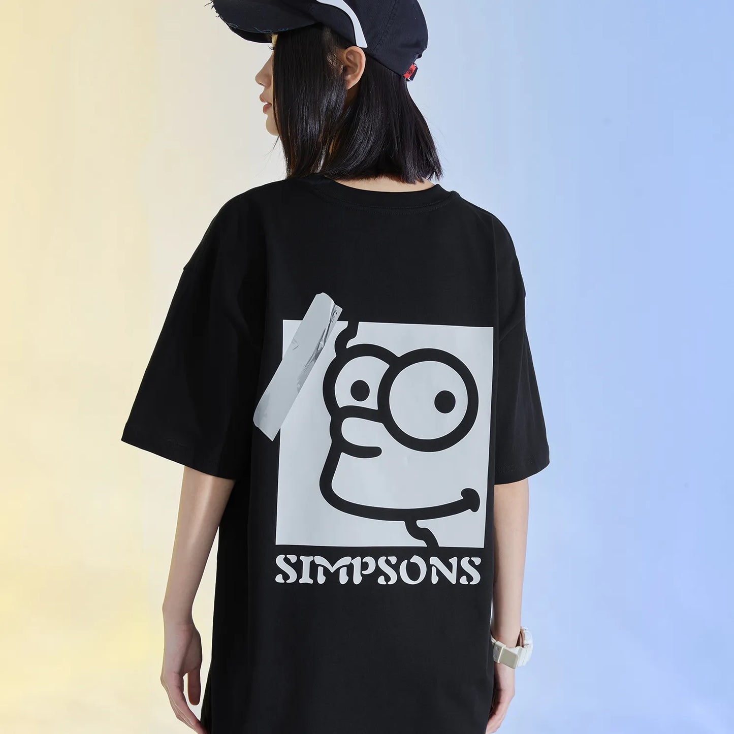 The Simpsons© - Fun Tape Symbols -  3D Letter Print Cartoon - Loose-Fit   Short-Sleeve T-Shirt