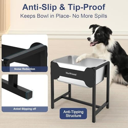 2.5 Gallon 14.2" Raised Stainless Steel Large Dog Water Bowl with Full Metal Stand for Relief Joint Pressure