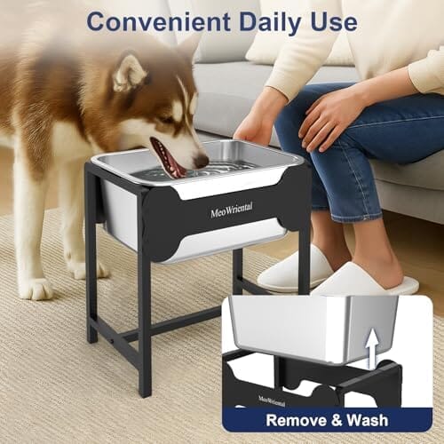 2.5 Gallon 14.2" Raised Stainless Steel Large Dog Water Bowl with Full Metal Stand for Relief Joint Pressure