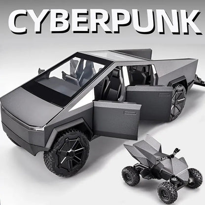 1:24 Scale Silver Cybertruck Model - Diecast Metal Pickup with Sound & Light Features for Kids 3+