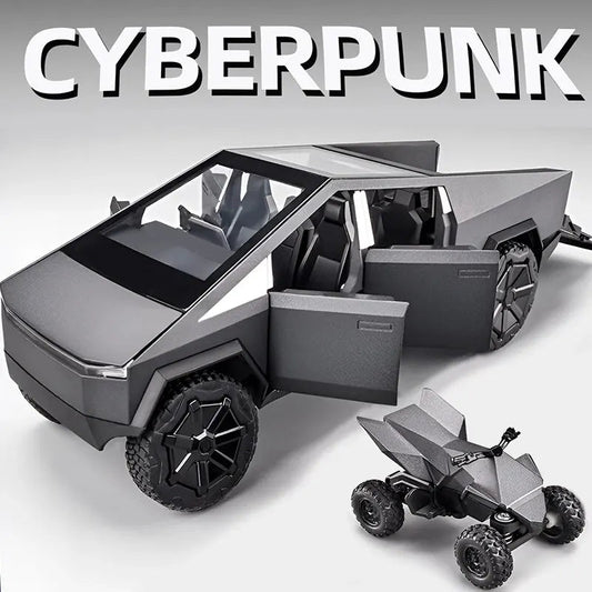 1:24 Scale Silver Cybertruck Model - Diecast Metal Pickup with Sound & Light Features for Kids 3+