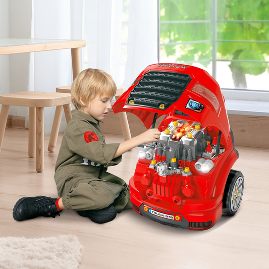 Ultimate Kids Truck Engine Toy Set with Horn & Lights - 61 Pieces of Fun!