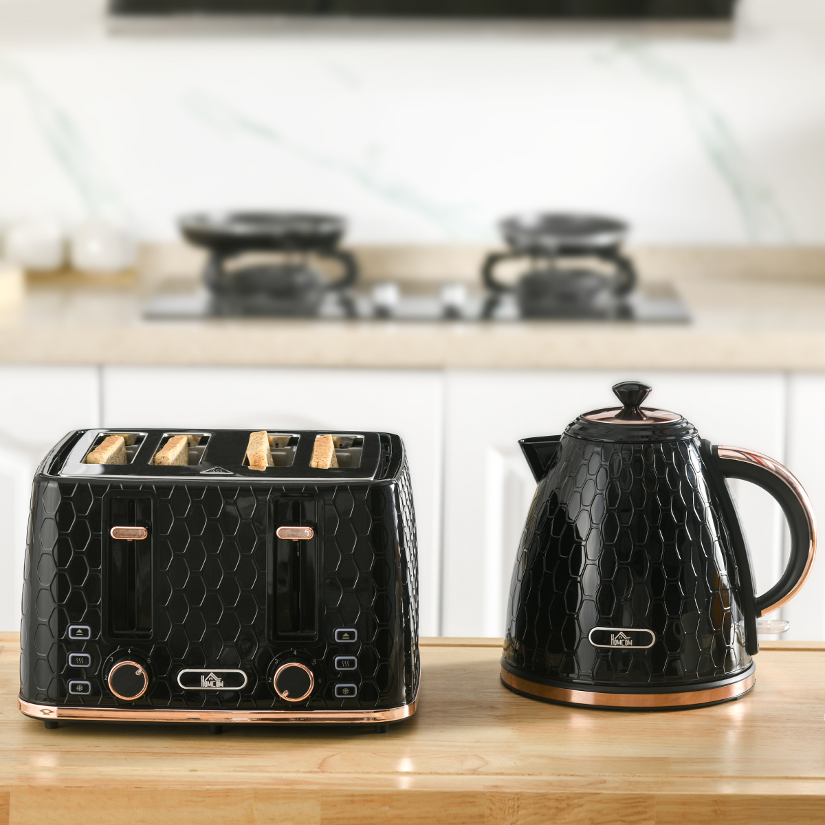 Stylish 1.7L Kettle & Toaster Set - Defrost, Reheat & Honeycomb Design!