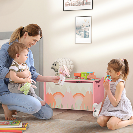 ZONEKIZ Pink Toy Box Stylish Storage Chest for Kids Toys & Games