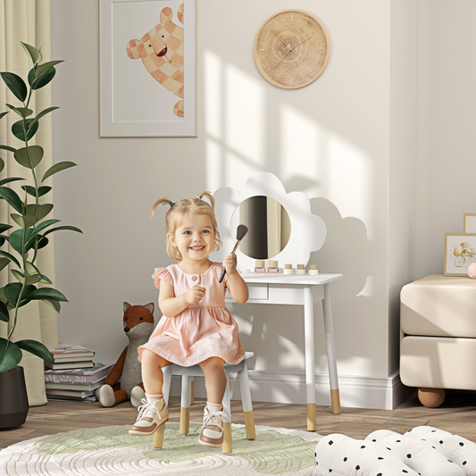 AIYAPLAY Cloud-Inspired Kids Dressing Table Set with Mirror & Stool