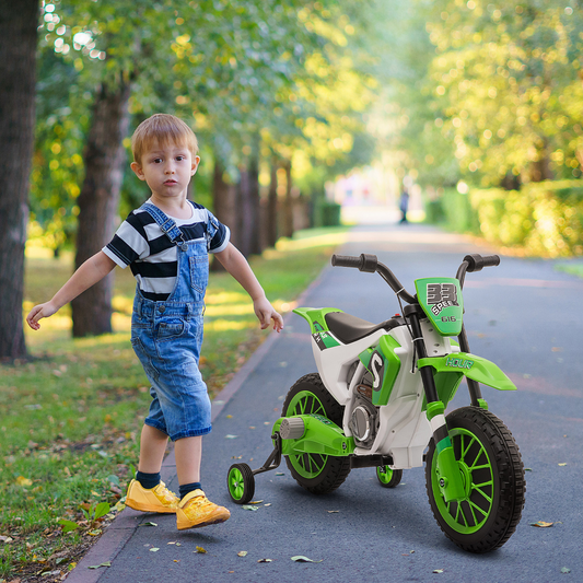 Green 12V Kids Electric Motorbike with Training Wheels