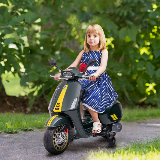 AIYAPLAY Vespa 12V Kids Electric Bike with Training Wheels