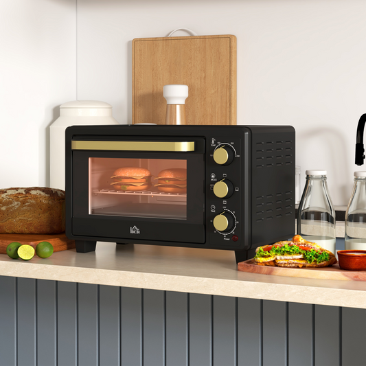 16L Mini Countertop Oven: Adjustable Temp & Timer, 1400W, Sleek Black