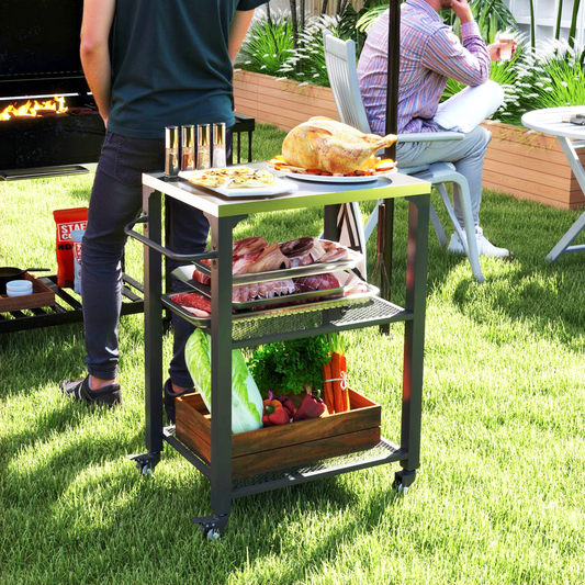 Stainless Steel 3-Shelf Outdoor Grill Cart