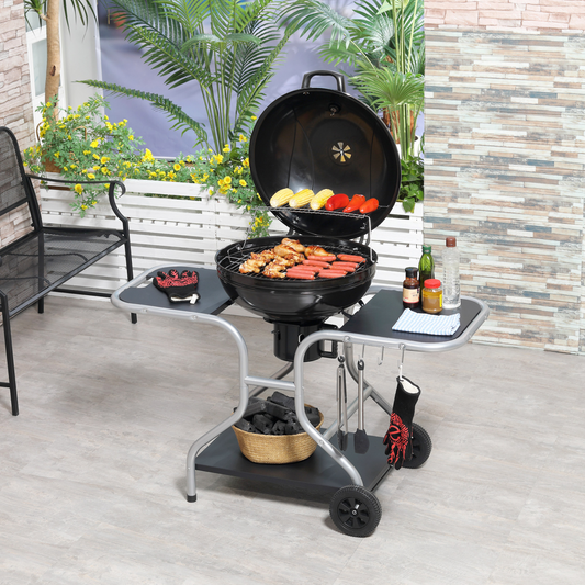 Portable Charcoal Trolley Grill with Wheels