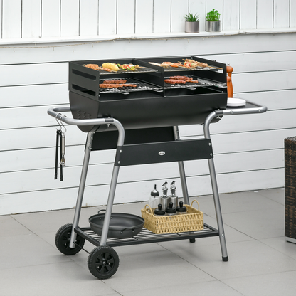Portable Charcoal BBQ Grill Double Cooking, Easy Mobility & Storage