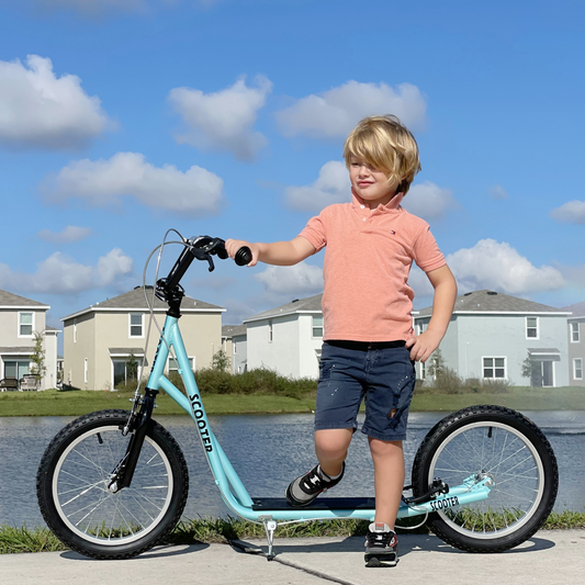 Adjustable Kids Kick Scooter with Inflatable Wheels - Blue