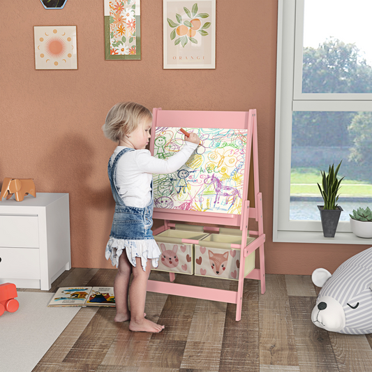 AIYAPLAY Creative Kids Easel Dual Sided Art Station with Storage - Pink