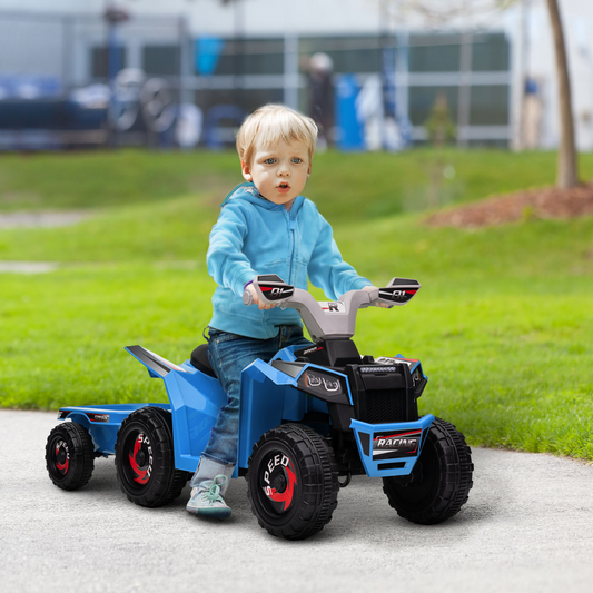 Electric Quad Bike, 6V Kids Ride-On ATV with Back Trailer - Blue