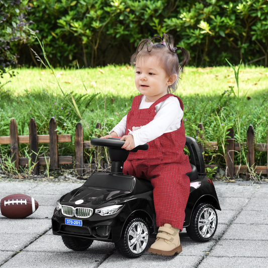 Kids Ride-On Car: Stylish Black Toddler Walker with Music & Storage