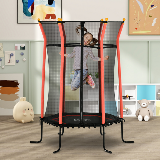 5.4ft Kids Trampoline with Enclosure - Indoor/Outdoor, Red, Ages 3-10