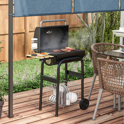 Portable Charcoal BBQ Grill Trolley with Shelves