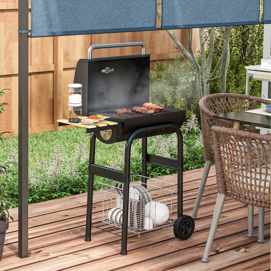 Portable Charcoal BBQ Grill Trolley with Shelves