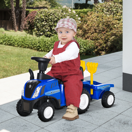 Blue Ride-On Tractor Toddler Walker & Slider for Ages 12-36 Months