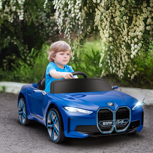 BMW i4 Licensed 12V Kids Electric Ride-On Car with Remote Control - Blue