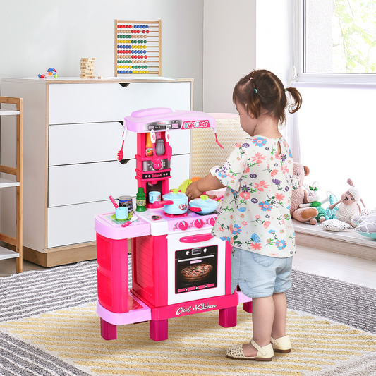 Deluxe 38-Piece Kids Kitchen Set with Sounds, Lights - Pink