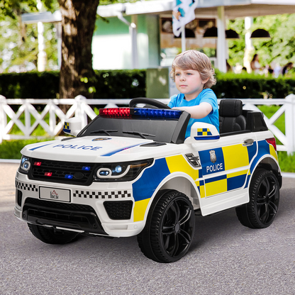 12V Electric Police Car Ride-On w/ Remote Siren & Bluetooth - Ages 3-6