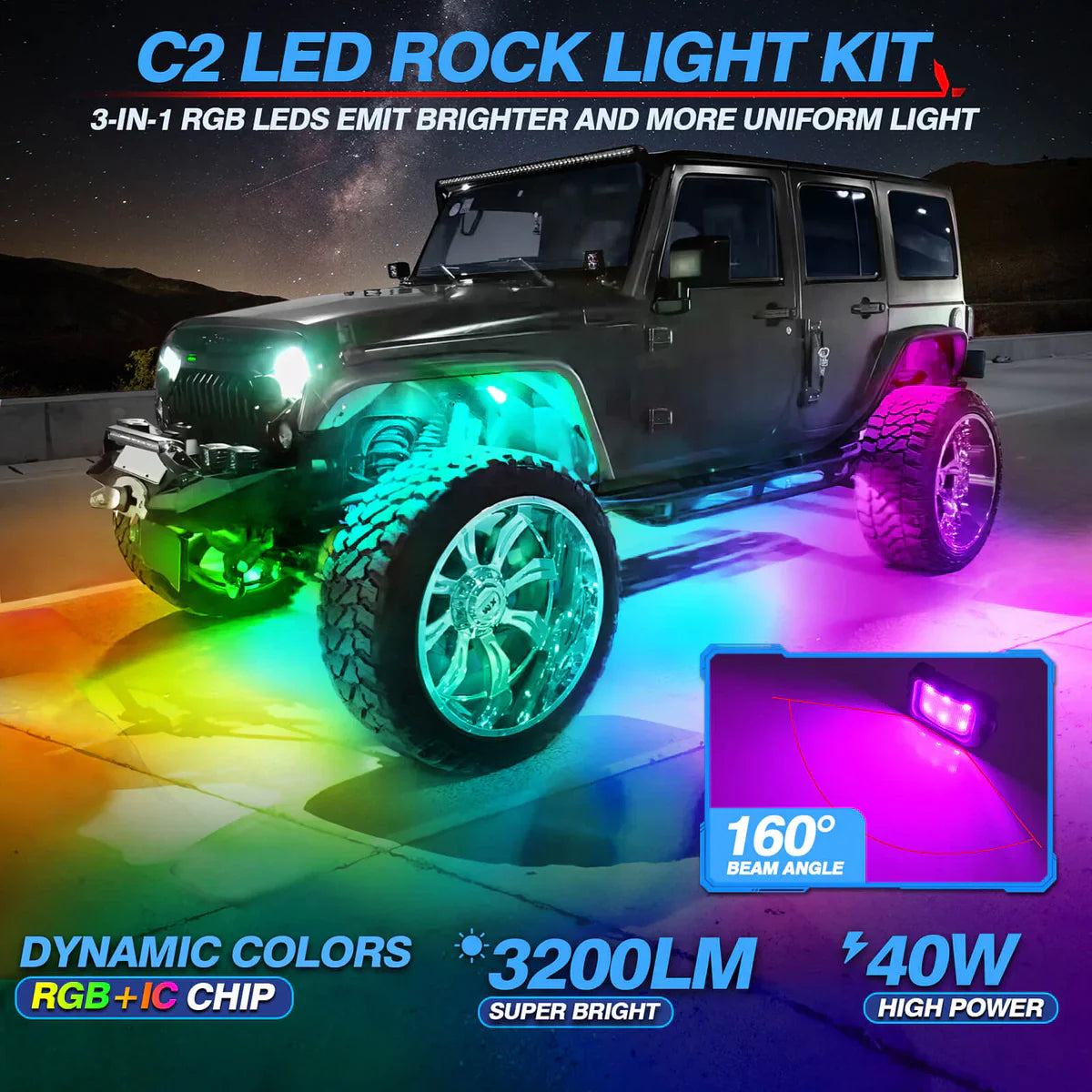 LitGlow Pro RGB IC Rock Light Kit (2-24 Pods)