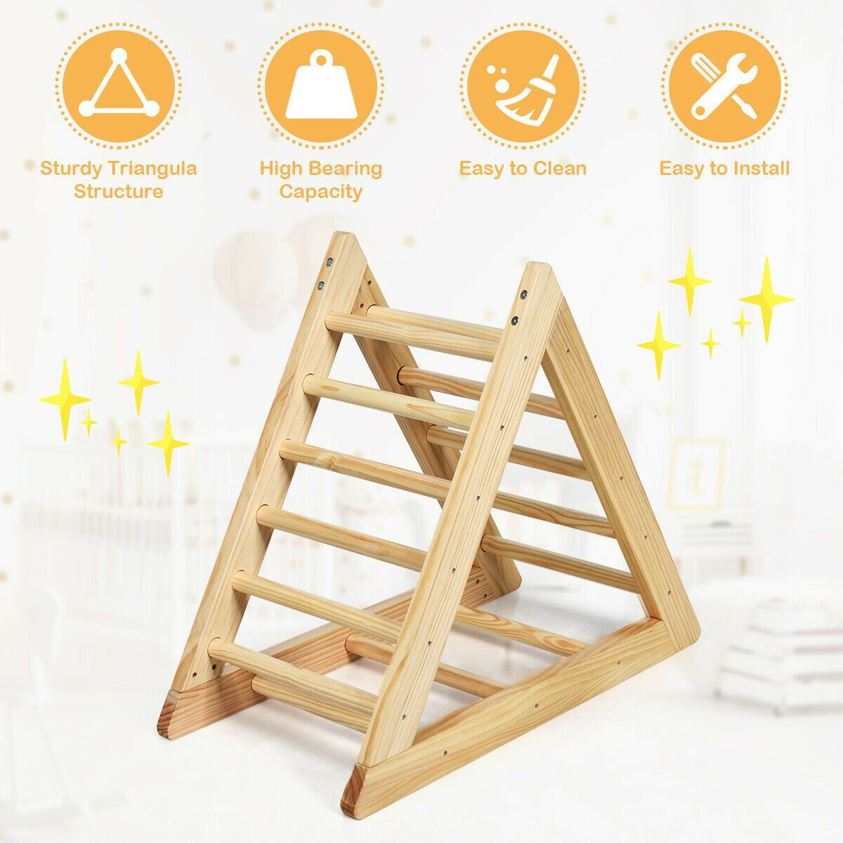 Children Wooden Climbing Ladder with 3 Difficulty Levels
