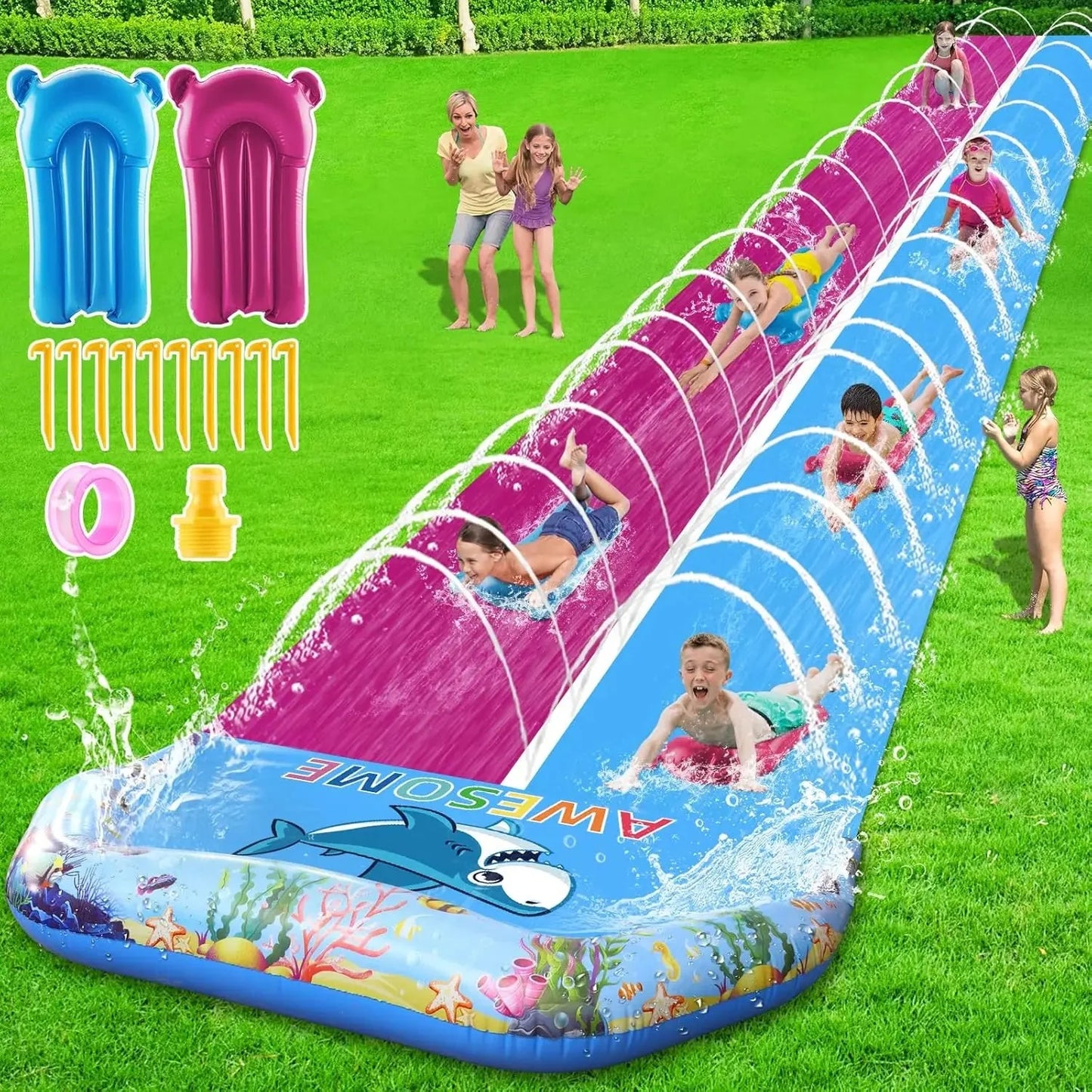 33 FT Extra Long Double Lawn Water Slide for Kids & Adults