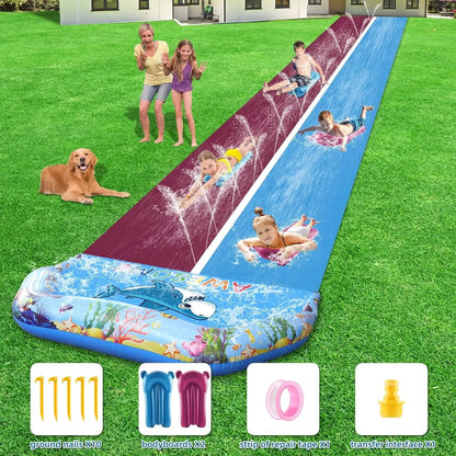 33 FT Extra Long Double Lawn Water Slide for Kids & Adults