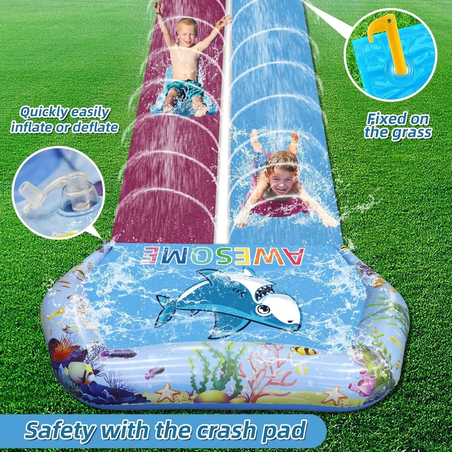 33 FT Extra Long Double Lawn Water Slide for Kids & Adults
