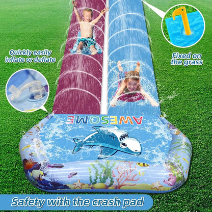 33 FT Extra Long Double Lawn Water Slide for Kids & Adults
