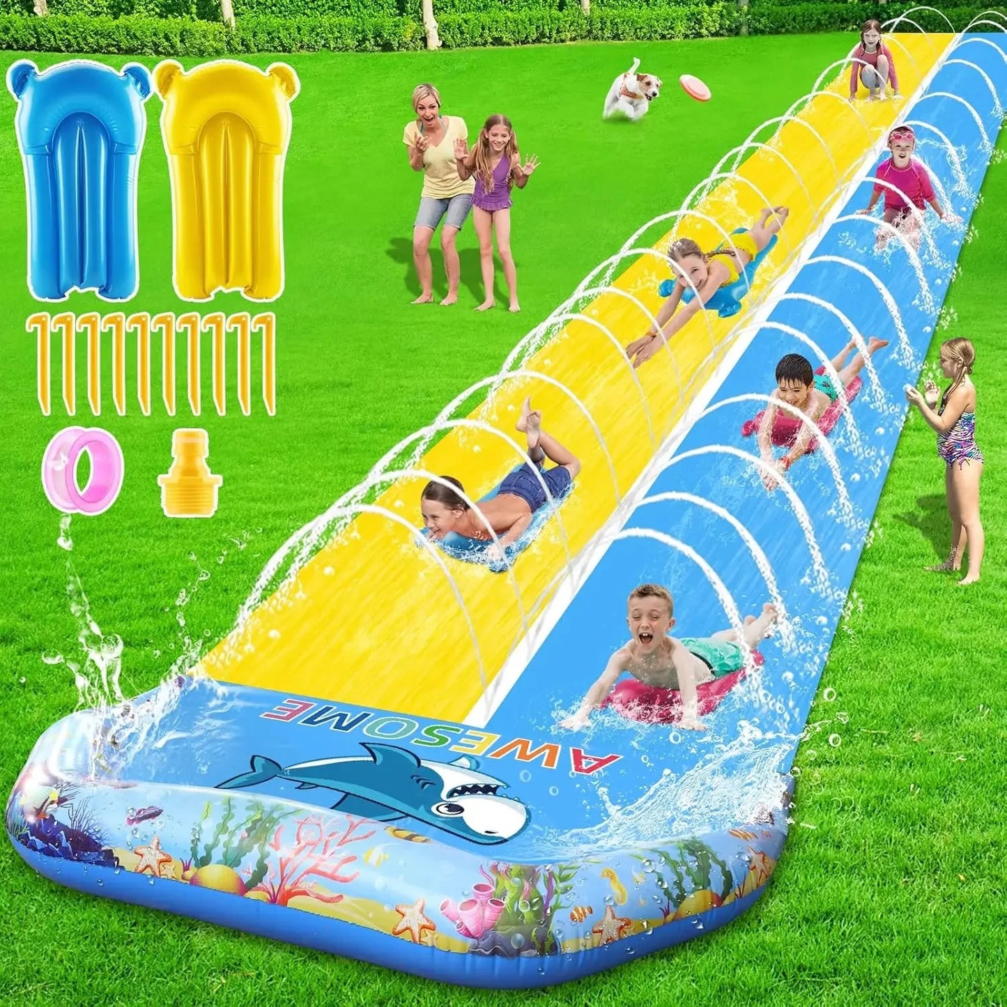 33 FT Extra Long Double Lawn Water Slide for Kids & Adults