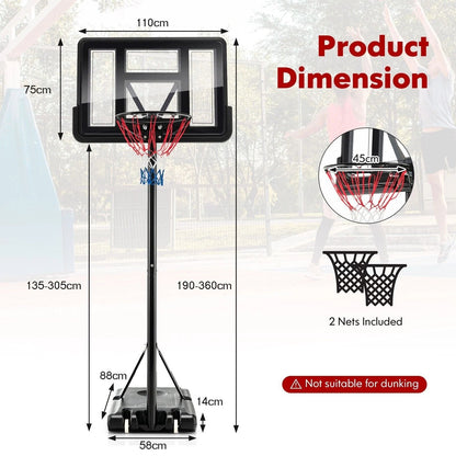 135-305Cm Adjustable Basketball Hoop System with 2 Nets