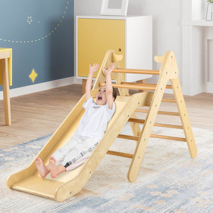 2-In-1 Wooden Triangle Climbing Toy with Gradient Adjustable Slide