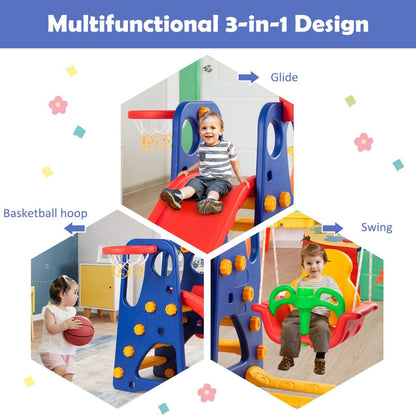 3 in 1 Toddler Slide and Swing Set with Basketball Hoop