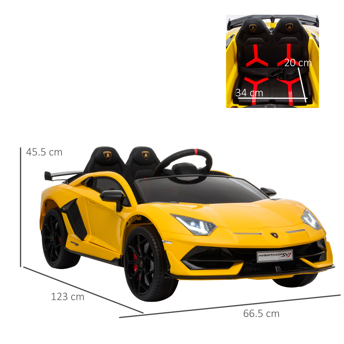 Lamborghini SVJ 12V Ride-On Car w/ Lights Music Remote 3-8 Yrs Yellow