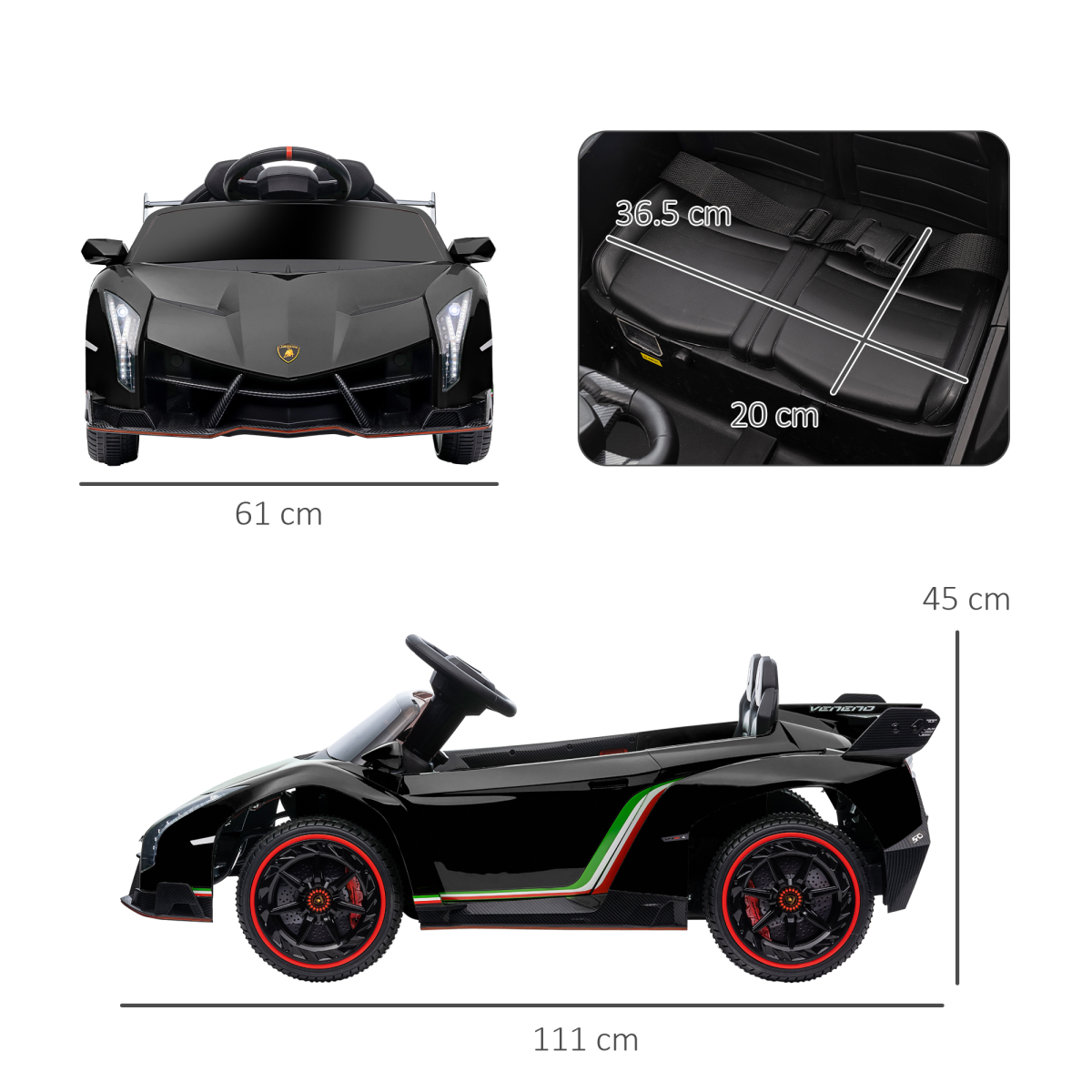 Lamborghini Veneno Kids' Electric Ride-On Car with Remote - Black