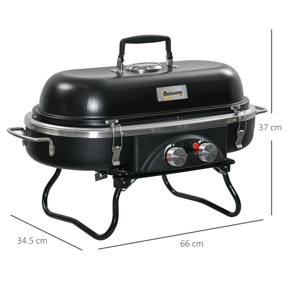 Portable 2-Burner Gas BBQ Grill with Piezo Ignition