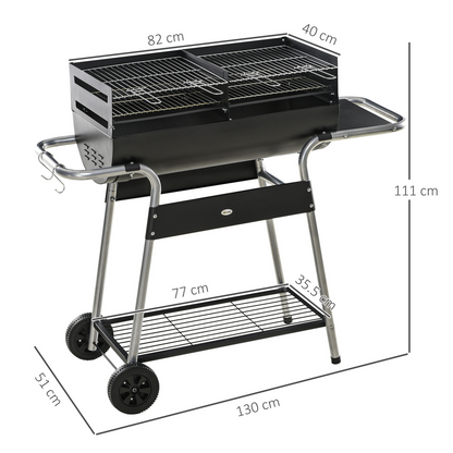 Portable Charcoal BBQ Grill Double Cooking, Easy Mobility & Storage