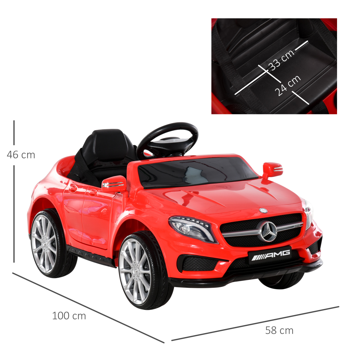 Mercedes Benz Kids Ride-On Car with Remote Control, Music & Lights - Red