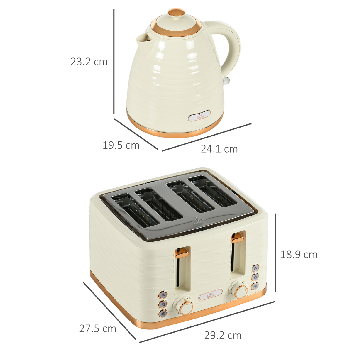 Chic 1.7L Rapid Boil Kettle & 4-Slice Toaster Set - Beige Elegance