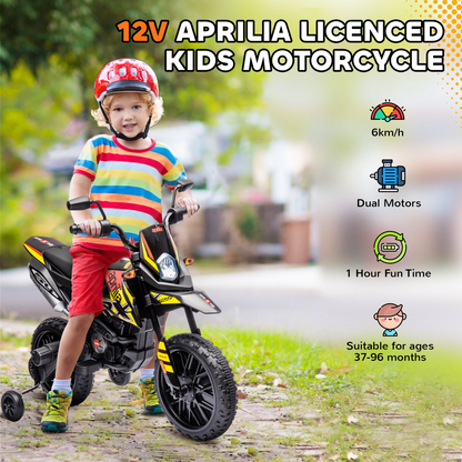 AIYAPLAY 12V Kids Aprilia Motorbike with Training Wheels