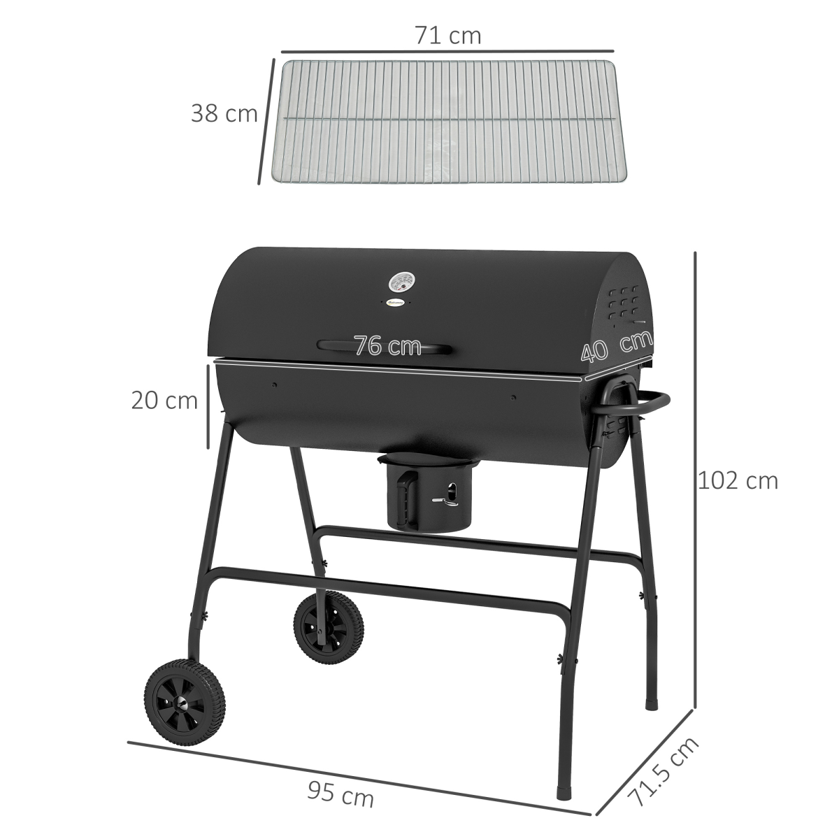 Portable Barrel BBQ Grill with Ash Catcher & Thermometer