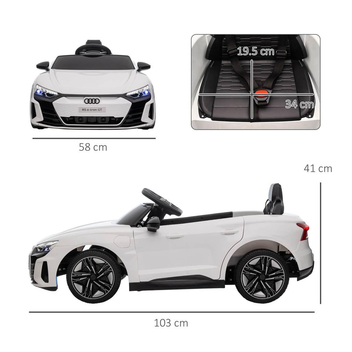 Audi RS e-tron GT 12V Kids Ride-On Car with Remote Control - White Luxury Cruiser