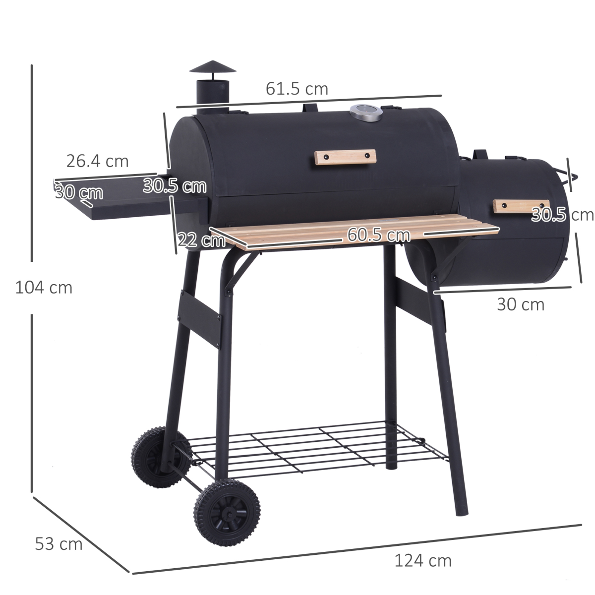 Portable Charcoal BBQ Grill & Offset Smoker