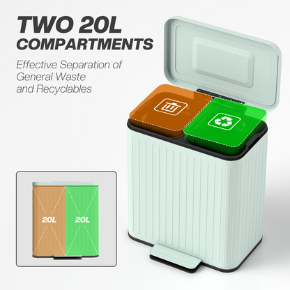 40L Dual Compartment Pedal Bin - Soft-Close, Stylish Green design